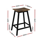 Edithvale rustic brown wooden bar stool with saddle seat in an industrial kitchen