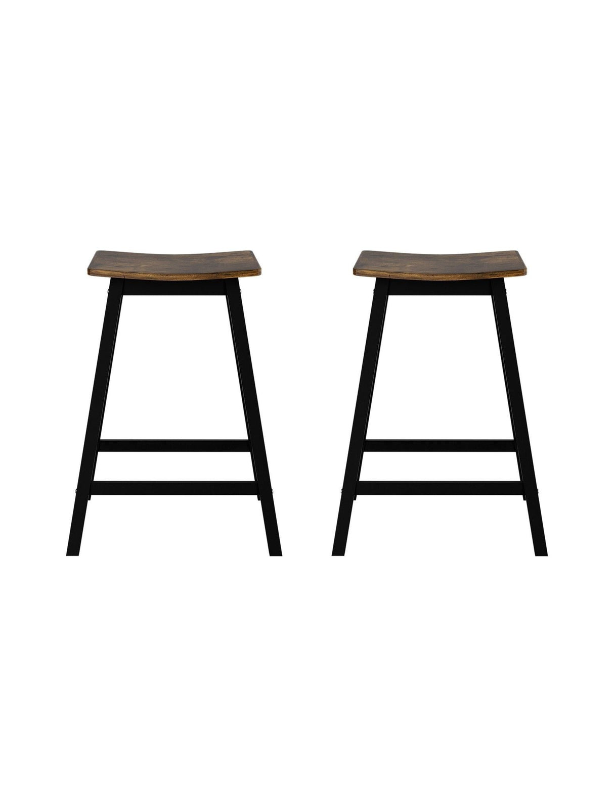 Edithvale rustic brown wooden bar stool with saddle seat in an industrial kitchen