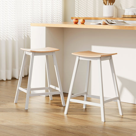 Artiss Ari solid pine oak bar stools set of 2 with saddle seat — Allure Home Collections