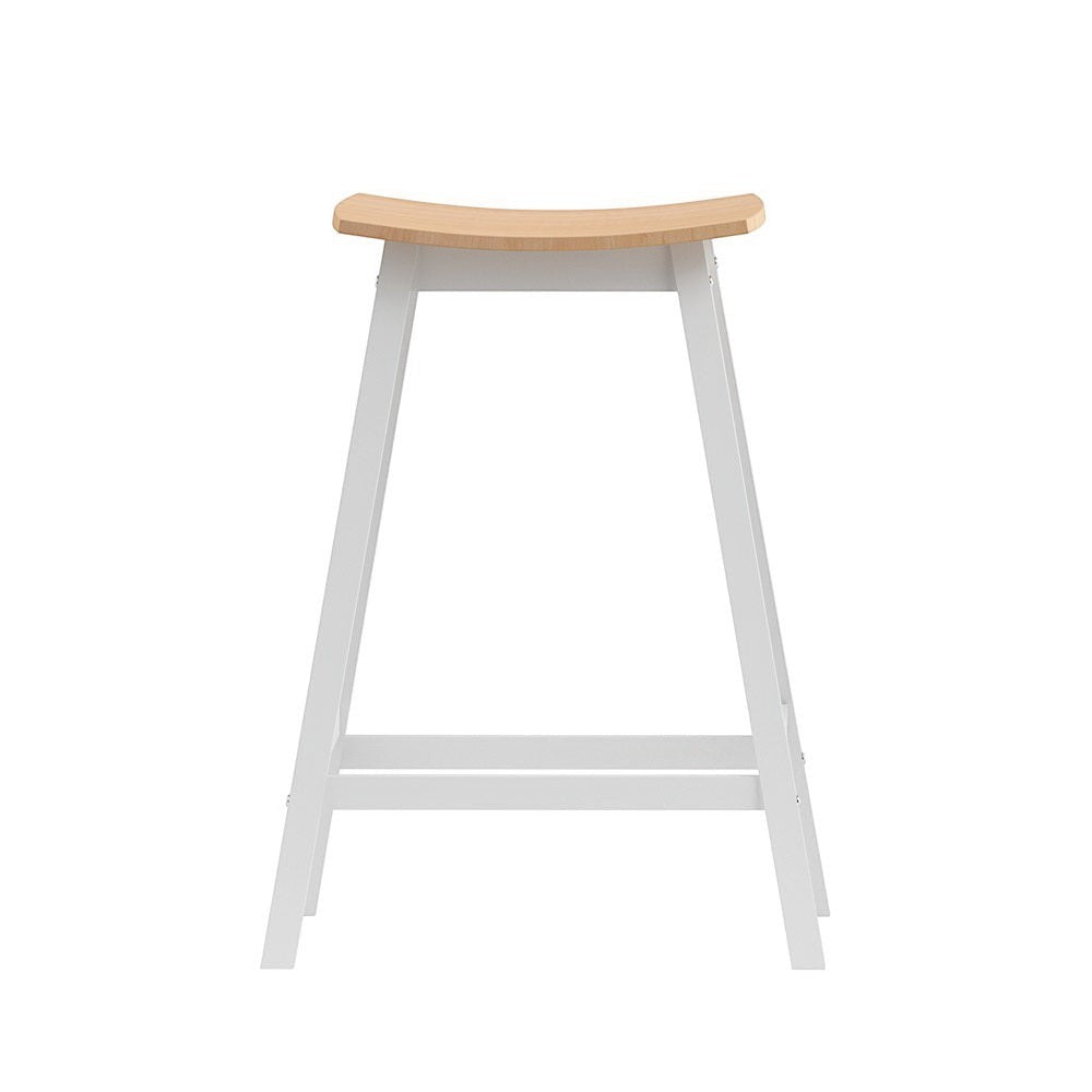 Edithvale oak wooden bar stool with saddle seat in a bright kitchen
