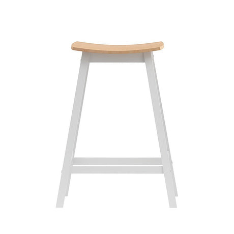 Edithvale oak wooden bar stool with saddle seat in a bright kitchen