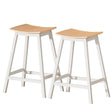 Edithvale oak wooden bar stool with saddle seat in a bright kitchen
