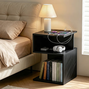 Tintenbar S Shaped Charging Station Bedside Table, Black