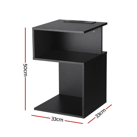 Tintenbar S Shaped Charging Station Bedside Table, Black