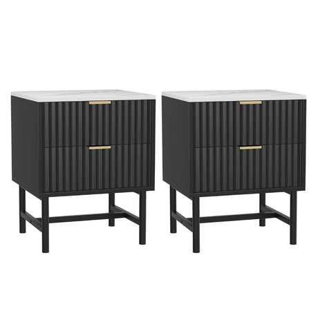 Lynwood 2 Drawer Bedside Table, Black 2pcs