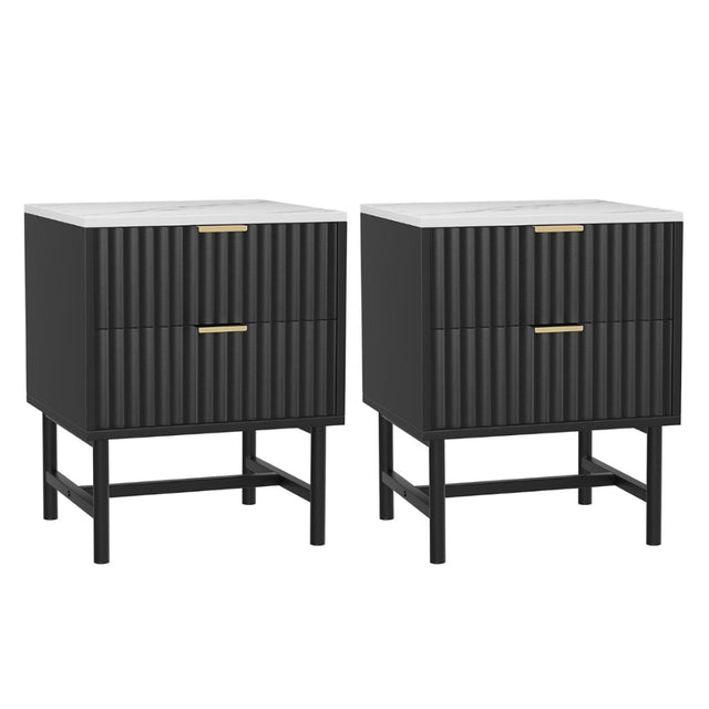 Lynwood 2 Drawer Bedside Table, Black 2pcs