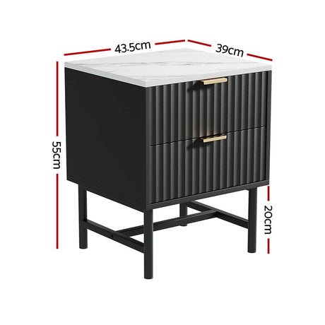 Lynwood 2 Drawer Bedside Table, Black 2pcs