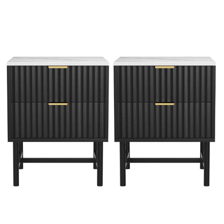 Lynwood 2 Drawer Bedside Table, Black 2pcs