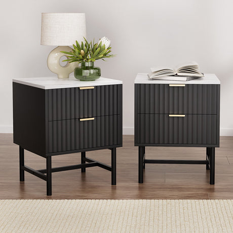 Lynwood 2 Drawer Bedside Table, Black 2pcs