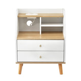 East Ballina Charging Station Bedside Table, White and Pine