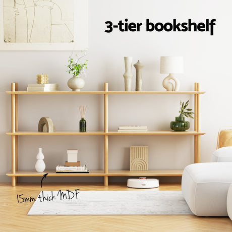 Artiss 3-Tier Pine Wood Bookshelf