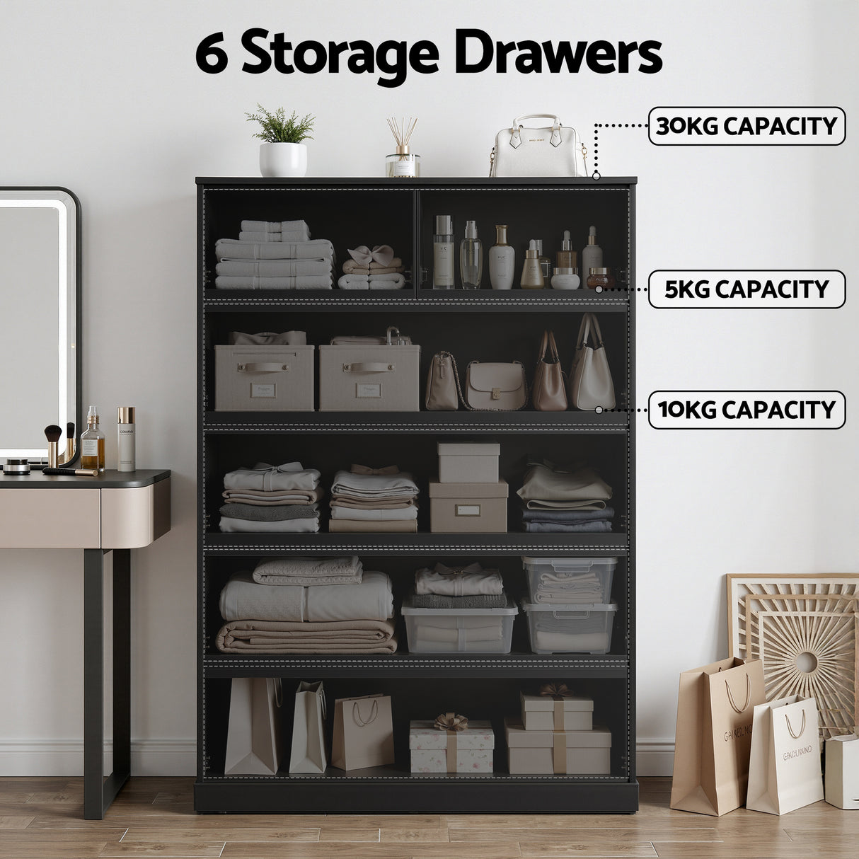 Bowral 6 Drawer Tallboy, Black view 4