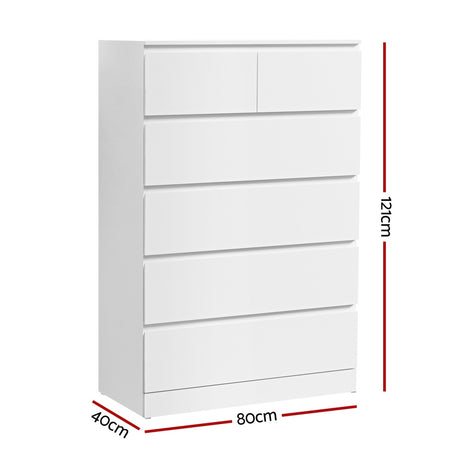 Bowral 6 Drawer Tallboy, White view 3