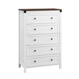 Moss Vale 5 Drawer Tallboy, White and Walnut