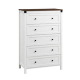 Moss Vale 5 Drawer Tallboy, White and Walnut