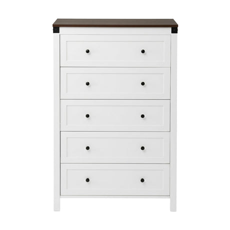 Moss Vale 5 Drawer Tallboy, White and Walnut view 3
