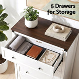 Moss Vale 5 Drawer Tallboy, White and Walnut view 5