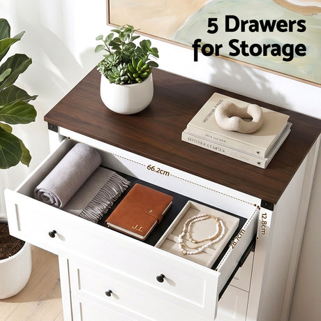 Moss Vale 5 Drawer Tallboy, White and Walnut view 5
