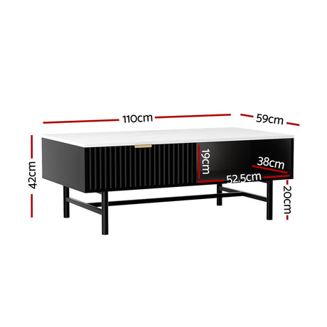 Artiss Black Coffee Table with Drawer and Open Shelf — Allure Home Collections