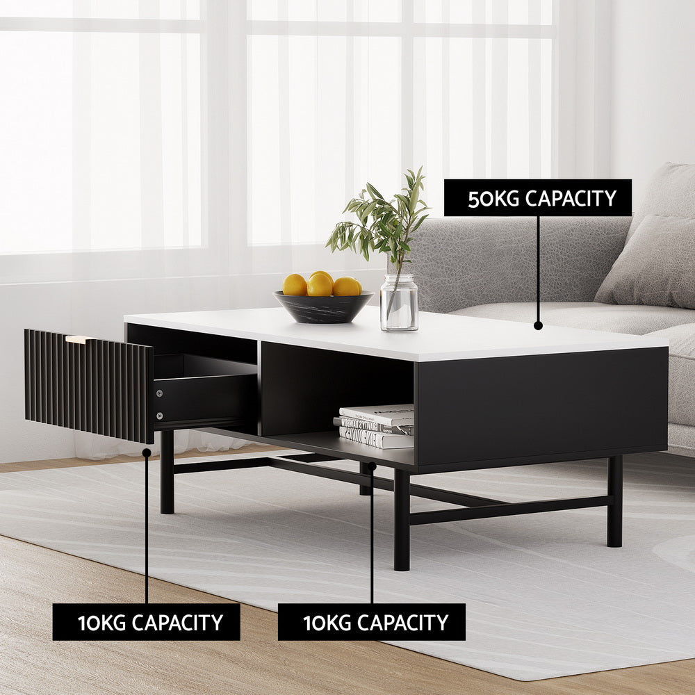 Artiss Black Coffee Table with Drawer and Open Shelf — Allure Home Collections