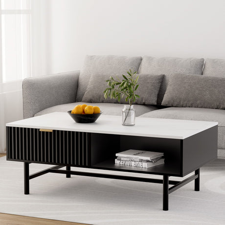 Artiss Black Coffee Table with Drawer and Open Shelf — Allure Home Collections