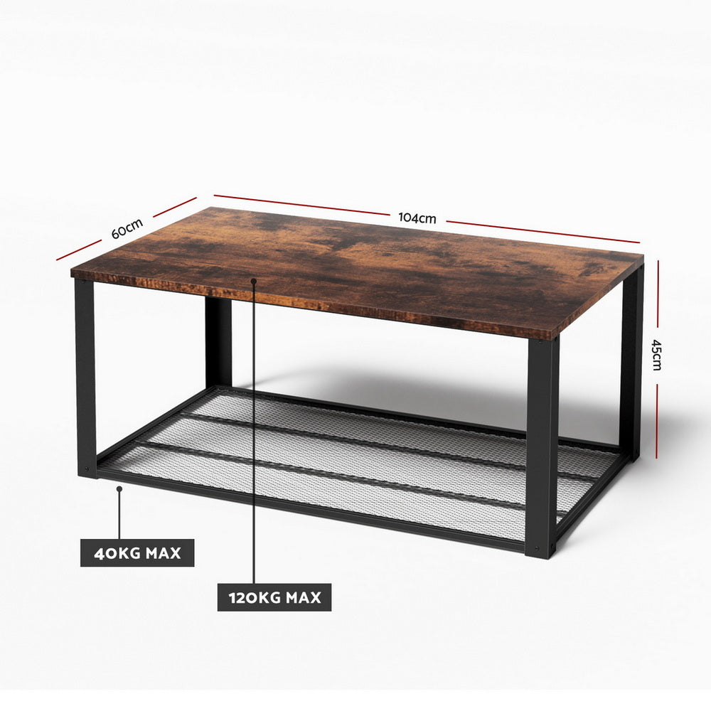 Artiss Rustic Brown 2-Tier Coffee Table