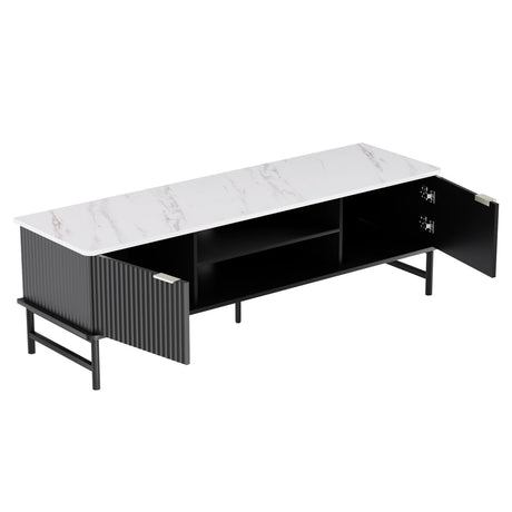 Artiss Kaisu 140cm TV Cabinet with Marble-Effect Top and Reeded Doors — Allure Home Collections