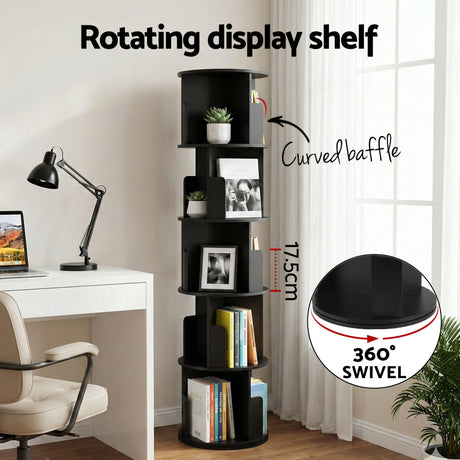 Prospect 5 Tier Rotating Bookshelf, Black