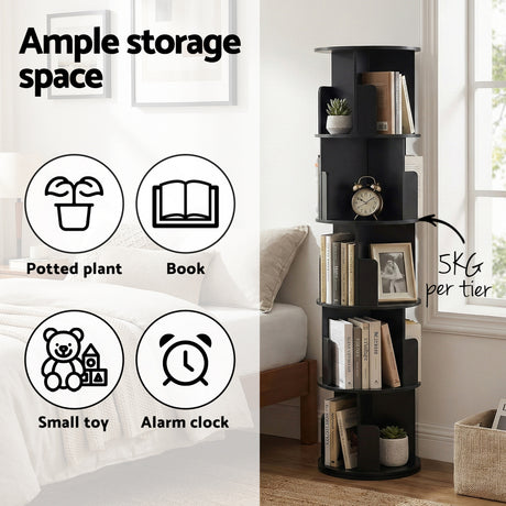 Prospect 5 Tier Rotating Bookshelf, Black