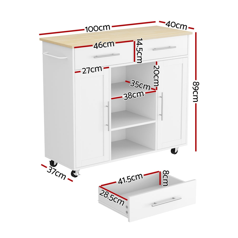 Susten Kitchen Island Cart, 100cm, White