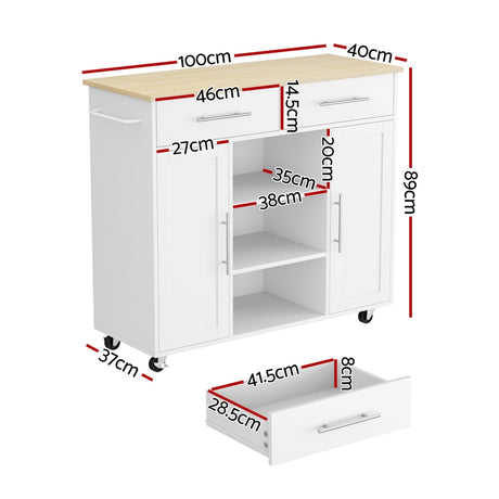 Susten Kitchen Island Cart, 100cm, White