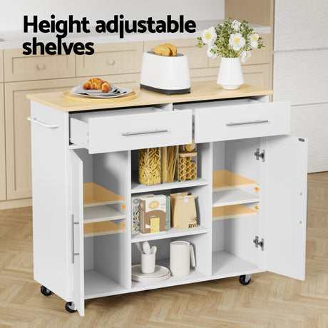 Susten Kitchen Island Cart, 100cm, White