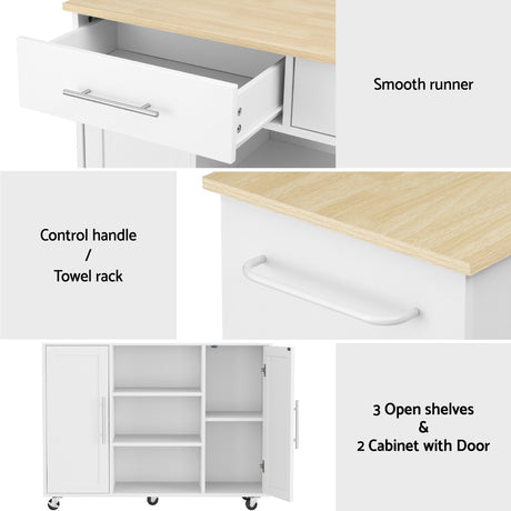 Susten Kitchen Island Cart, 100cm, White