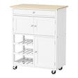 Splugen compact white and oak kitchen island cart with wine rack