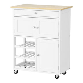 Splugen compact white and oak kitchen island cart with wine rack