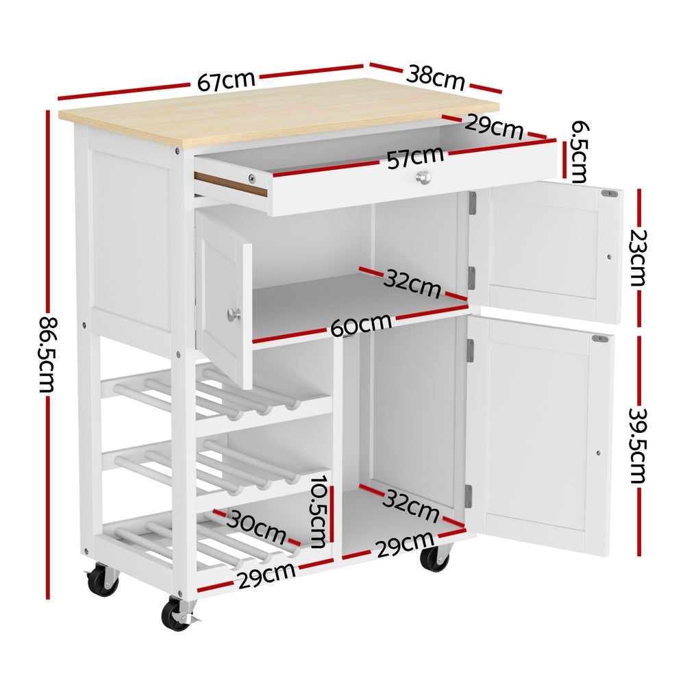 Splugen Kitchen Island Cart, 67cm, White and Oak