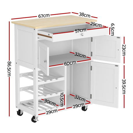 Splugen Kitchen Island Cart, 67cm, White and Oak