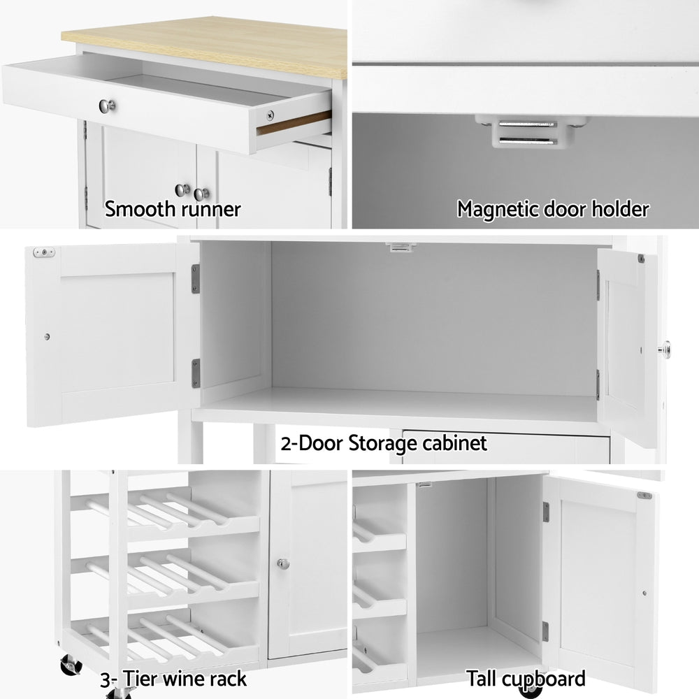 Splugen Kitchen Island Cart, 67cm, White and Oak