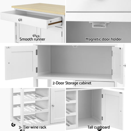 Splugen Kitchen Island Cart, 67cm, White and Oak