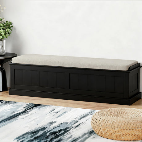 Artiss 140cm Fluted Storage Ottoman Blanket Box Black — Allure Home Collections