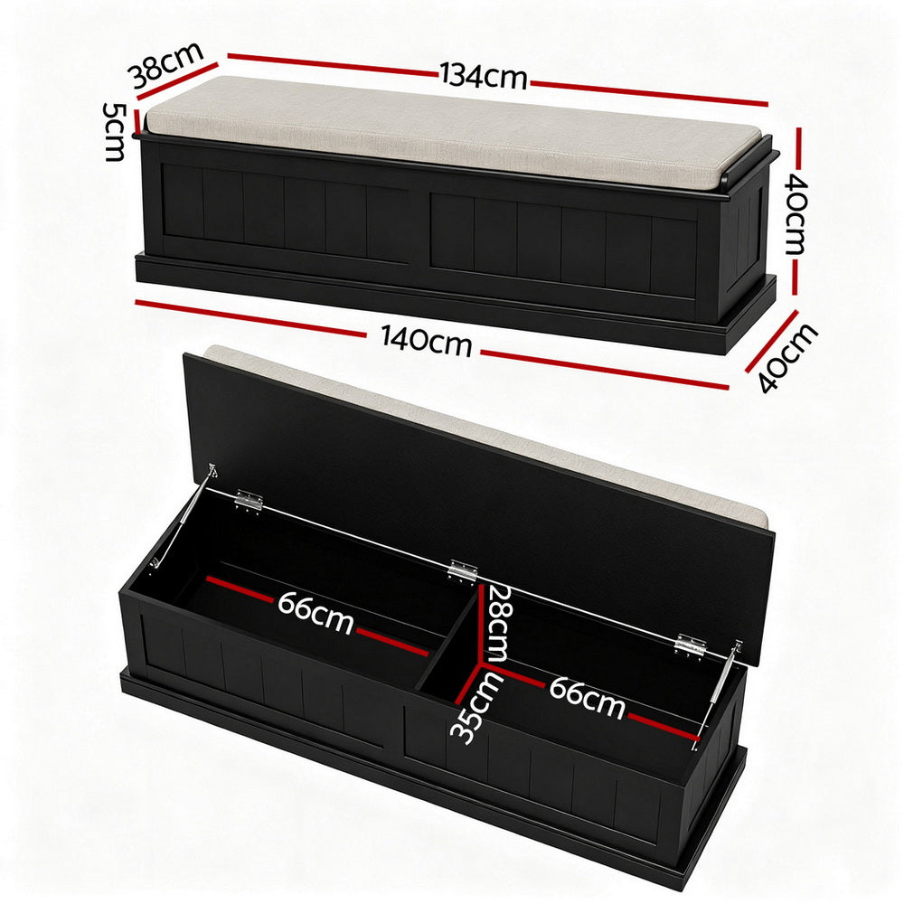 Artiss 140cm Fluted Storage Ottoman Blanket Box Black — Allure Home Collections