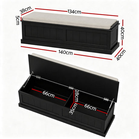 Artiss 140cm Fluted Storage Ottoman Blanket Box Black — Allure Home Collections