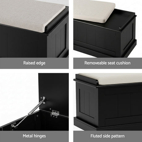 Artiss 140cm Fluted Storage Ottoman Blanket Box Black — Allure Home Collections