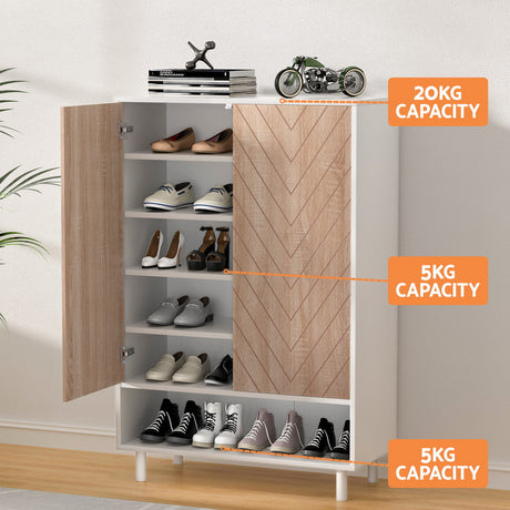 Artiss 6-Tier 24-Pair White Shoe Rack Cabinet — Particle Board, Paper Veneer — Allure Home Collections
