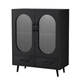 Artiss LENCY Modern Black Buffet Sideboard — Fluted Door Panels, Two Drawers — Allure Home Collections