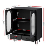 Artiss LENCY Modern Black Buffet Sideboard — Fluted Door Panels, Two Drawers — Allure Home Collections