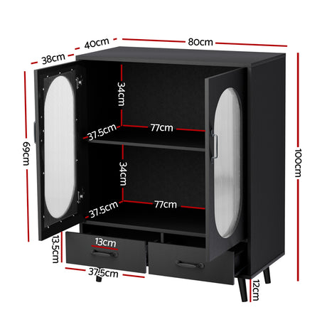 Artiss LENCY Modern Black Buffet Sideboard — Fluted Door Panels, Two Drawers — Allure Home Collections