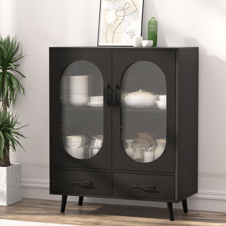 Artiss LENCY Modern Black Buffet Sideboard — Fluted Door Panels, Two Drawers — Allure Home Collections