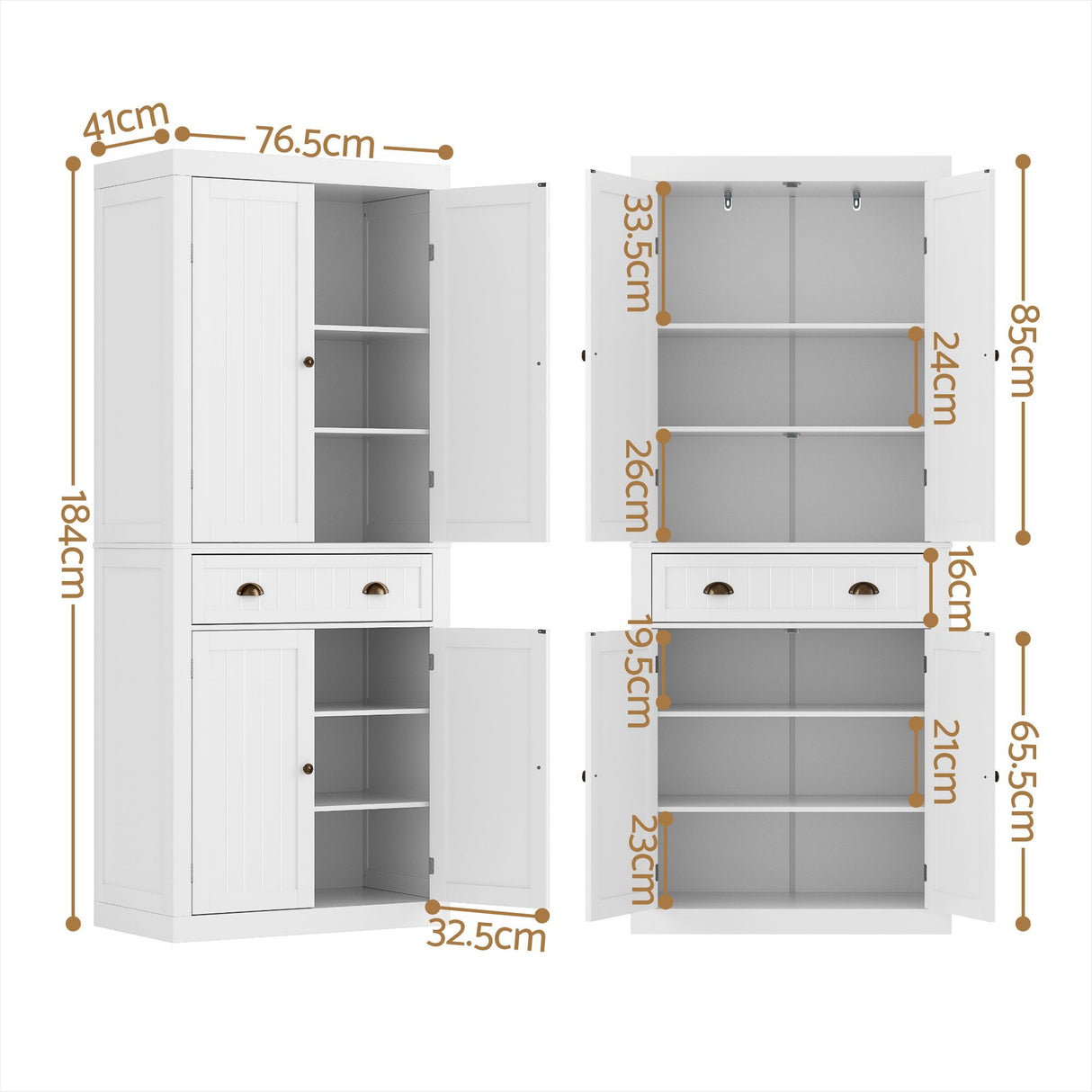 Dareton 1 Drawer Buffet Sideboard, White 2pcs