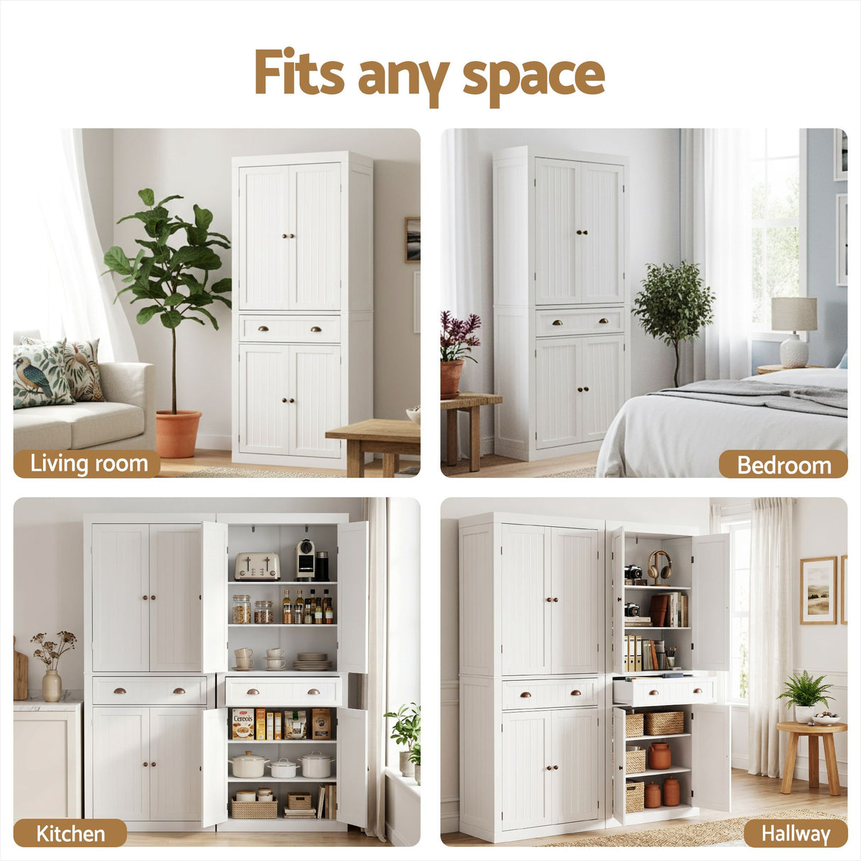 Dareton 1 Drawer Buffet Sideboard, White 2pcs